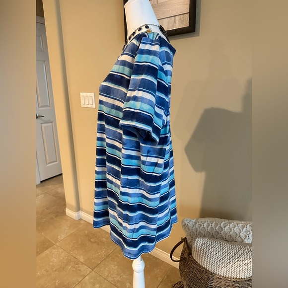 CHAPS Women's Striped Blue/White Short Sleeve Shirt w/Accent Buttons - Size 3X - Picture 5 of 8